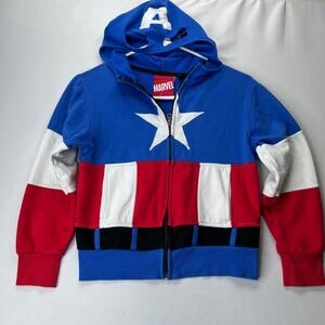 Marvel Captain America Hoodie Mad Engine Boys L Blue Red Costume Full Zip Mask
